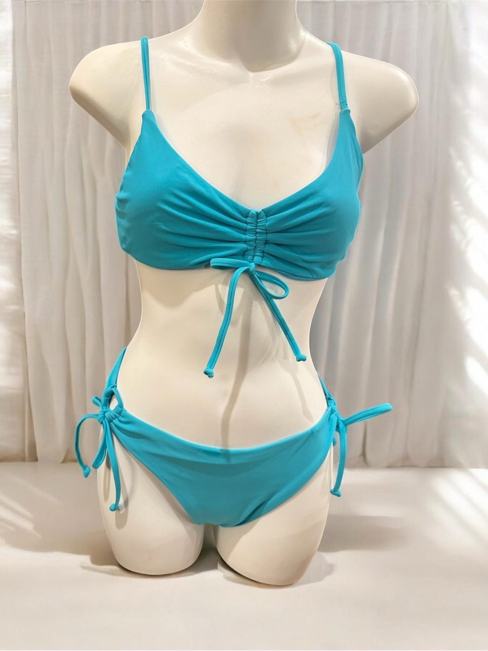Forever 21 Turquoise Ruched Drawstring Bikini Set